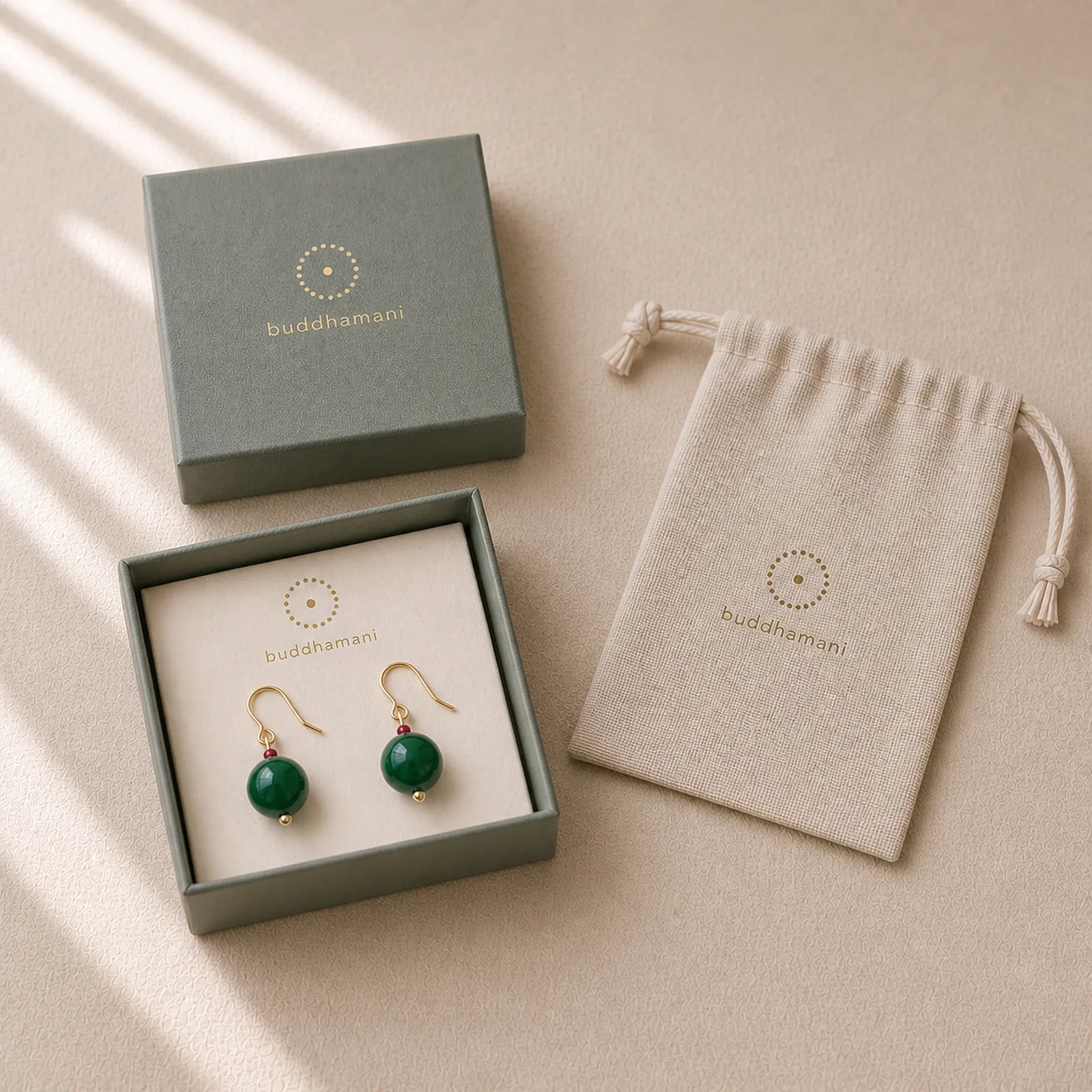 Green Agate Round Support Drop Earrings featuring Green Agate, Copper, Silver