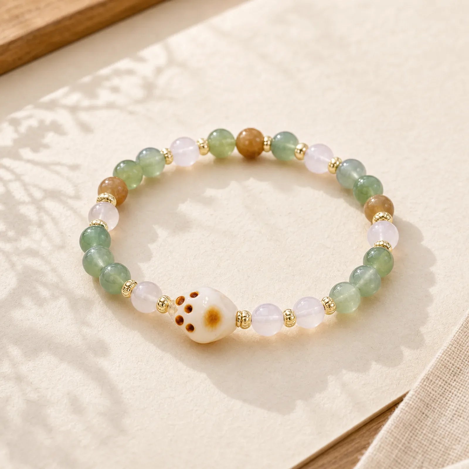 Green Agate Sun Stone Cat's Eye Bodhi Seed Cat Paw Support Bracelet featuring Green Agate, Sun Stone, Cat's Eye / Chrysoberyl