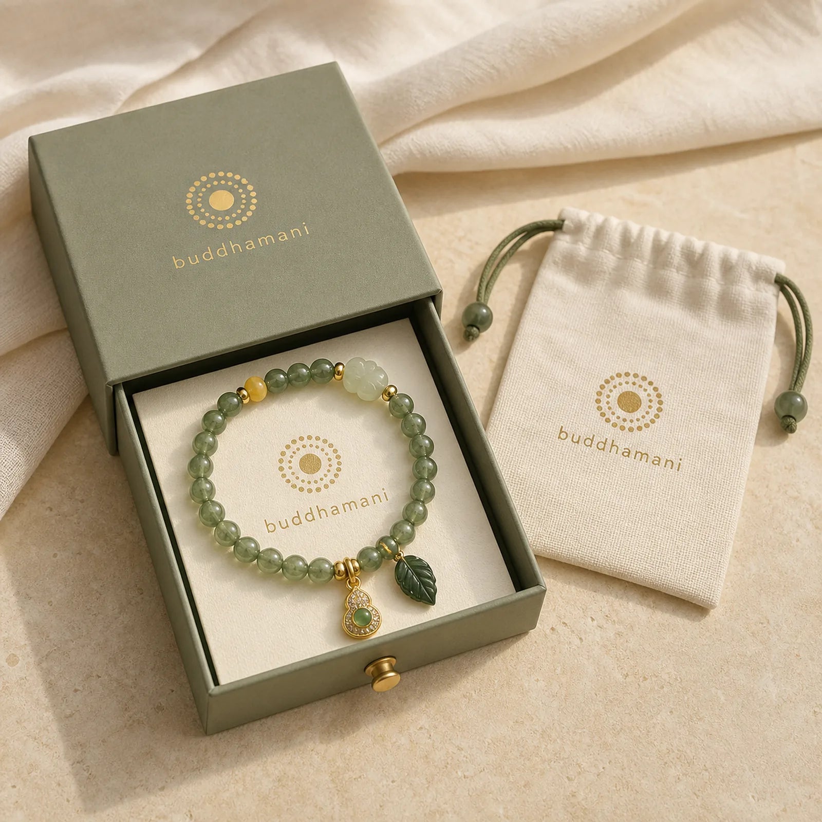 Green Agate White Jade Flower Gourd Leaf Charm Support Bracelet featuring Green Agate, White Jade, Jade