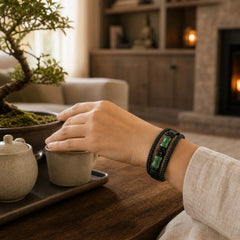 Green Aventurine Amethyst Black Onyx Pink Crystal Positivity Braided Leather Bracelet featuring Green Aventurine, Amethyst, Black Onyx