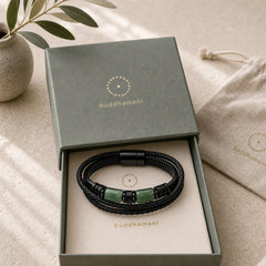 Green Aventurine Amethyst Black Onyx Pink Crystal Positivity Braided Leather Bracelet featuring Green Aventurine, Amethyst, Black Onyx