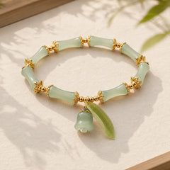 Green Aventurine Bamboo Luck Growth Lily of the Valley Charm Bracelet featuring Green Aventurine, Bamboo, Copper