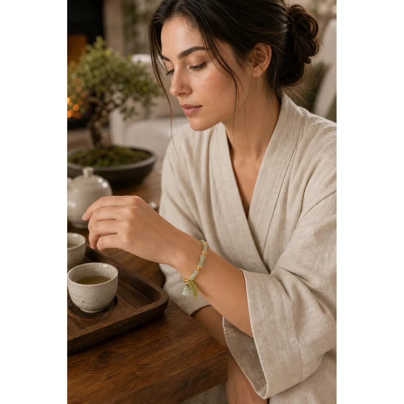 Green Aventurine Bamboo Luck Growth Lily of the Valley Charm Bracelet featuring Green Aventurine, Bamboo, Copper