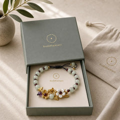 Green Aventurine Garnet Bead Flower Petal Luck Bracelet featuring Green Aventurine, Garnet