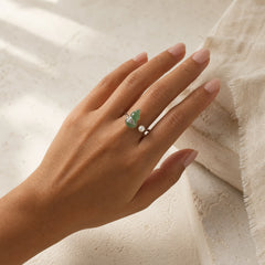 Green Aventurine Gourd Pearl Leaf Open Adjustable Positivity Ring featuring Green Aventurine, Pearl, Copper