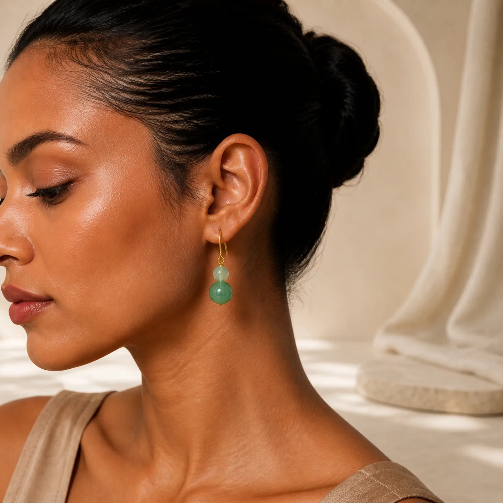 Green Aventurine Luck Drop Earrings featuring Green Aventurine, Copper, Silver