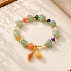 Green Aventurine Magnolia Flower Luck Bracelet featuring Green Aventurine, Golden Silk Jade, Pearl