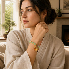 Green Aventurine Magnolia Flower Luck Bracelet featuring Green Aventurine, Golden Silk Jade, Pearl