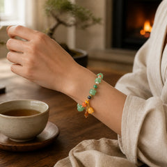 Green Aventurine Magnolia Flower Luck Bracelet featuring Green Aventurine, Golden Silk Jade, Pearl
