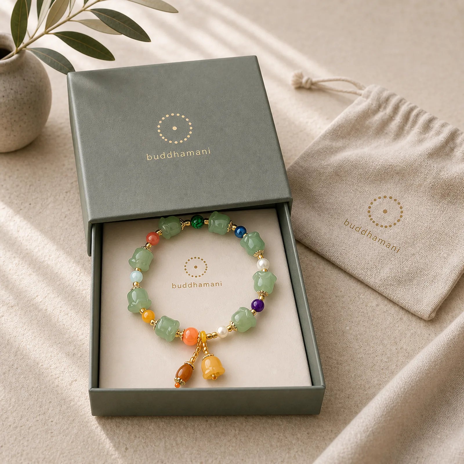 Green Aventurine Magnolia Flower Luck Bracelet featuring Green Aventurine, Golden Silk Jade, Pearl