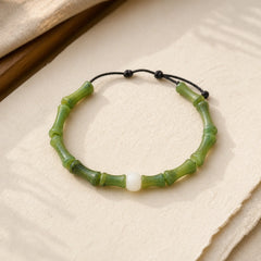 Green Bamboo Jade Pattern Luck Abundance Bracelet featuring Bamboo, Jade