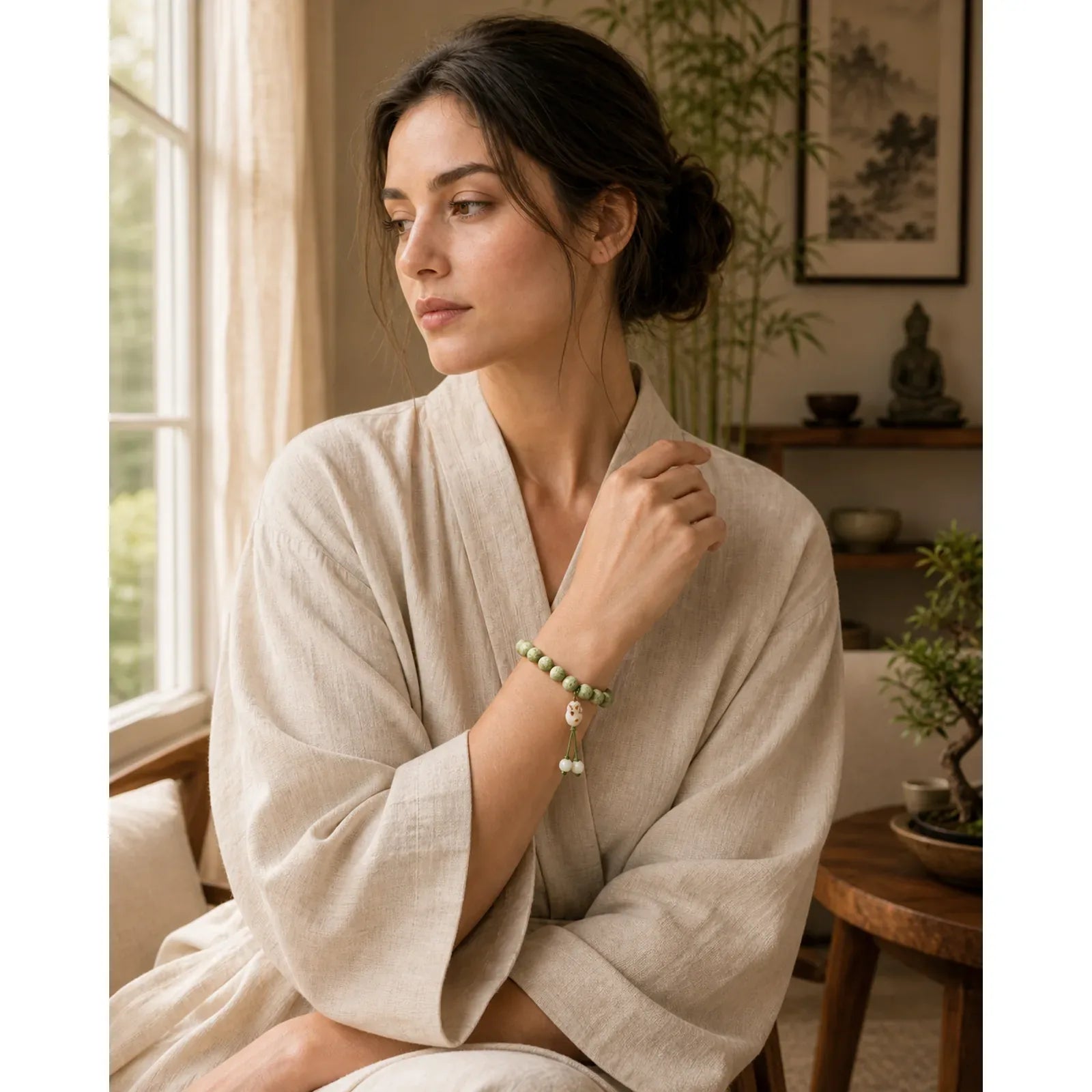 Green Bodhi Seed Cat Paw Om Mani Padme Hum Engraved Wisdom Bracelet featuring Bodhi Seed, Om Mani Padme Hum, Om