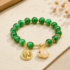 Green Calcite Lovely Rabbit Charm Clarity Bracelet featuring Green Calcite