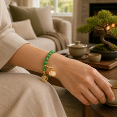 Green Calcite Lovely Rabbit Charm Clarity Bracelet featuring Green Calcite