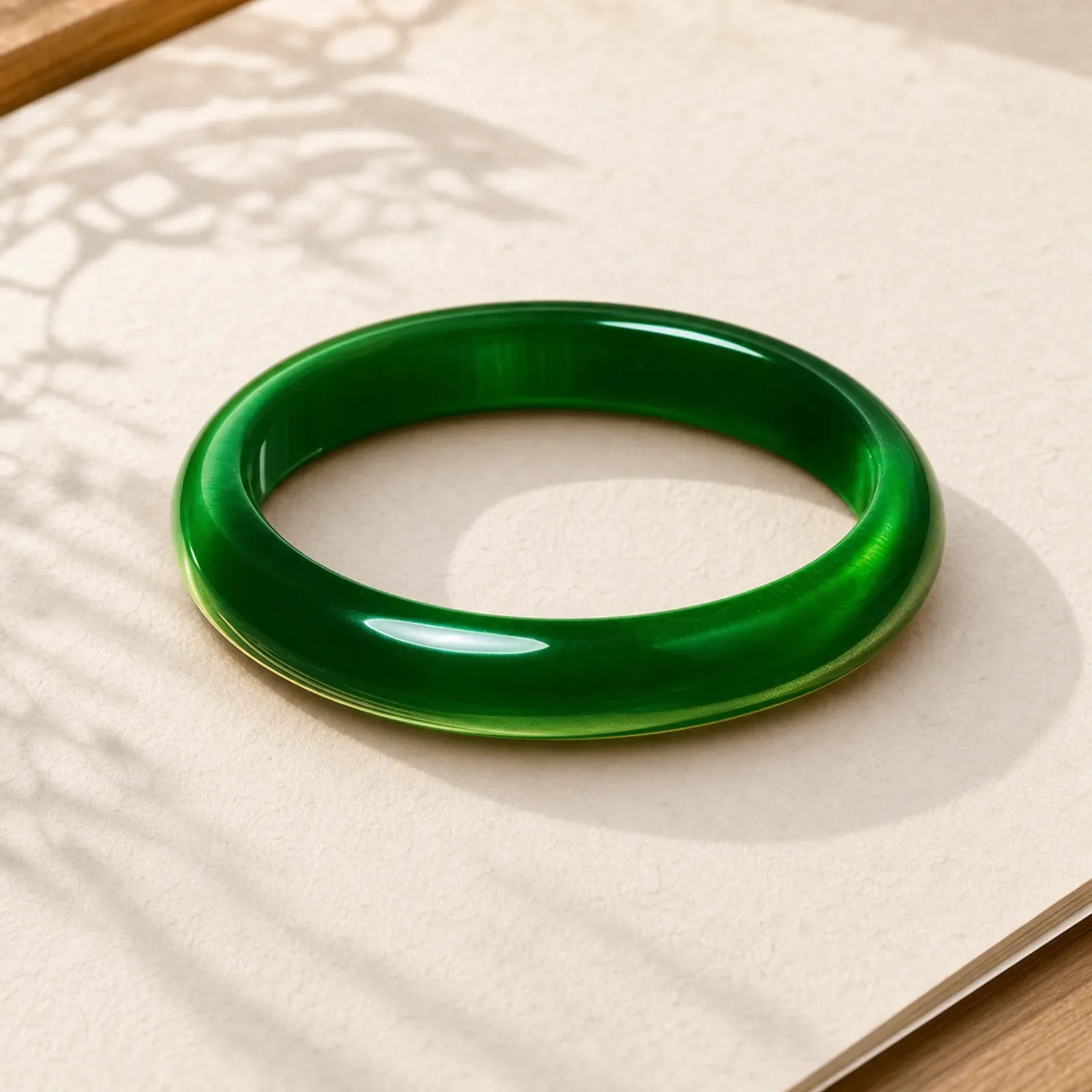 Green Cat's Eye Stone Relieve Stress Wealth Thin Cuff Bangle Bracelet featuring Green Cat's Eye, Cat's Eye / Chrysoberyl