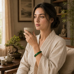 Green Cat's Eye Stone Relieve Stress Wealth Thin Cuff Bangle Bracelet featuring Green Cat's Eye, Cat's Eye / Chrysoberyl
