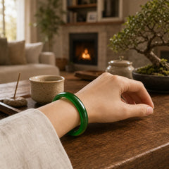 Green Cat's Eye Stone Relieve Stress Wealth Thin Cuff Bangle Bracelet featuring Green Cat's Eye, Cat's Eye / Chrysoberyl