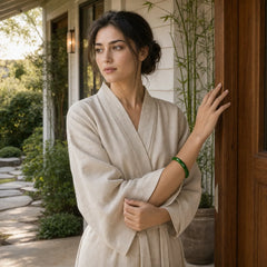 Green Cat's Eye Stone Relieve Stress Wealth Thin Cuff Bangle Bracelet featuring Green Cat's Eye, Cat's Eye / Chrysoberyl