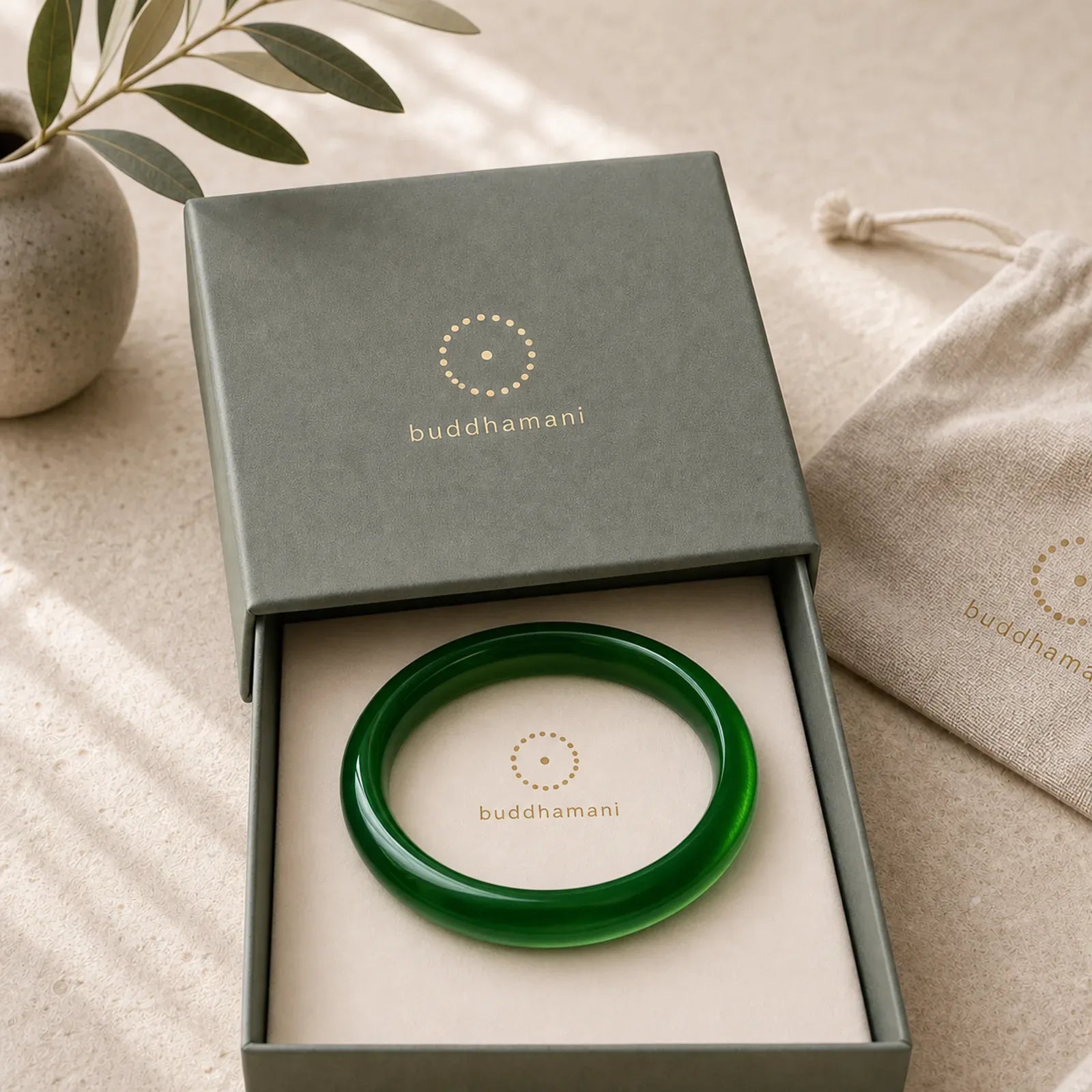 Green Cat's Eye Stone Relieve Stress Wealth Thin Cuff Bangle Bracelet featuring Green Cat's Eye, Cat's Eye / Chrysoberyl