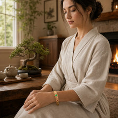 Green Chalcedony 24k Gold Plated Copper Strength Cuff Bracelet Bangle featuring Green Chalcedony, Chalcedony, Copper