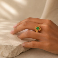 Green Chalcedony Hollow Pattern Strength Adjustable Ring featuring Green Chalcedony, Chalcedony, Copper