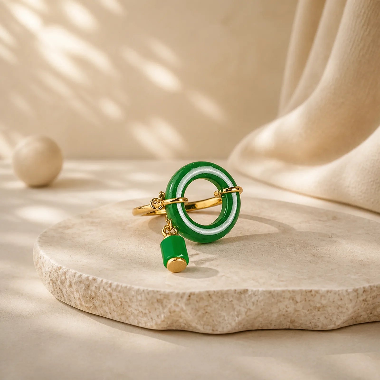 Green Chalcedony Peace Buckle Pattern Strength Ring featuring Green Chalcedony, Chalcedony, Peace Buckle