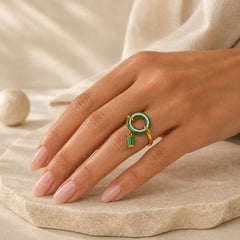 Green Chalcedony Peace Buckle Pattern Strength Ring featuring Green Chalcedony, Chalcedony, Peace Buckle