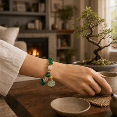 Green Crystal Pumpkin Bead Relax Calm Bracelet featuring Green Crystal
