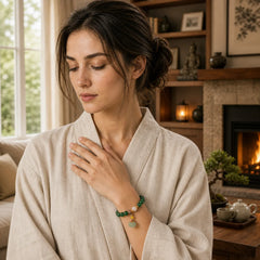 Green Crystal Pumpkin Bead Relax Calm Bracelet featuring Green Crystal