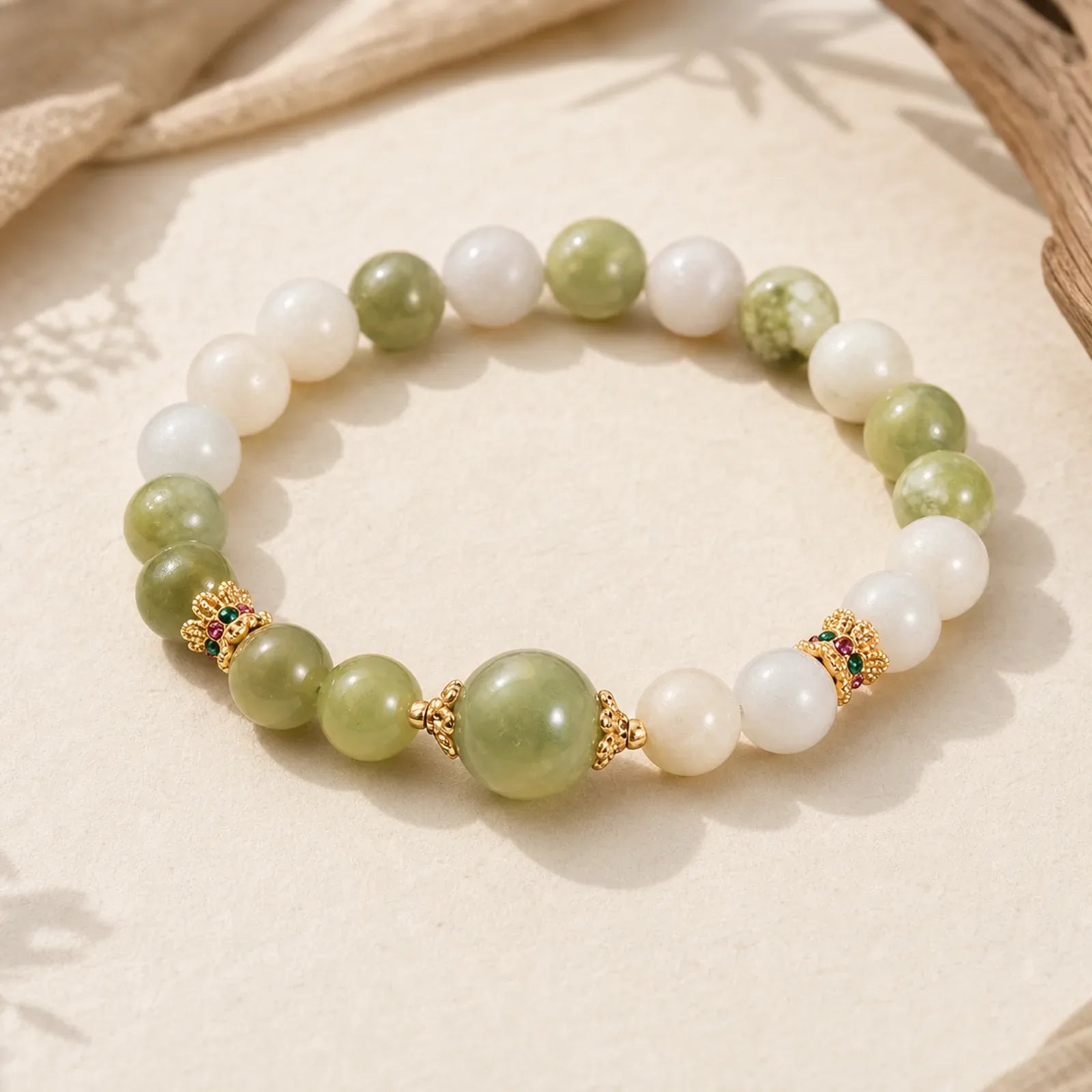 Green Grape Color Jade Abundance Bracelet featuring Jade, Copper