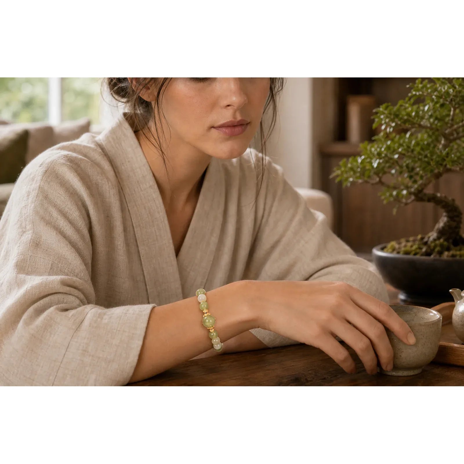 Green Grape Color Jade Abundance Bracelet featuring Jade, Copper