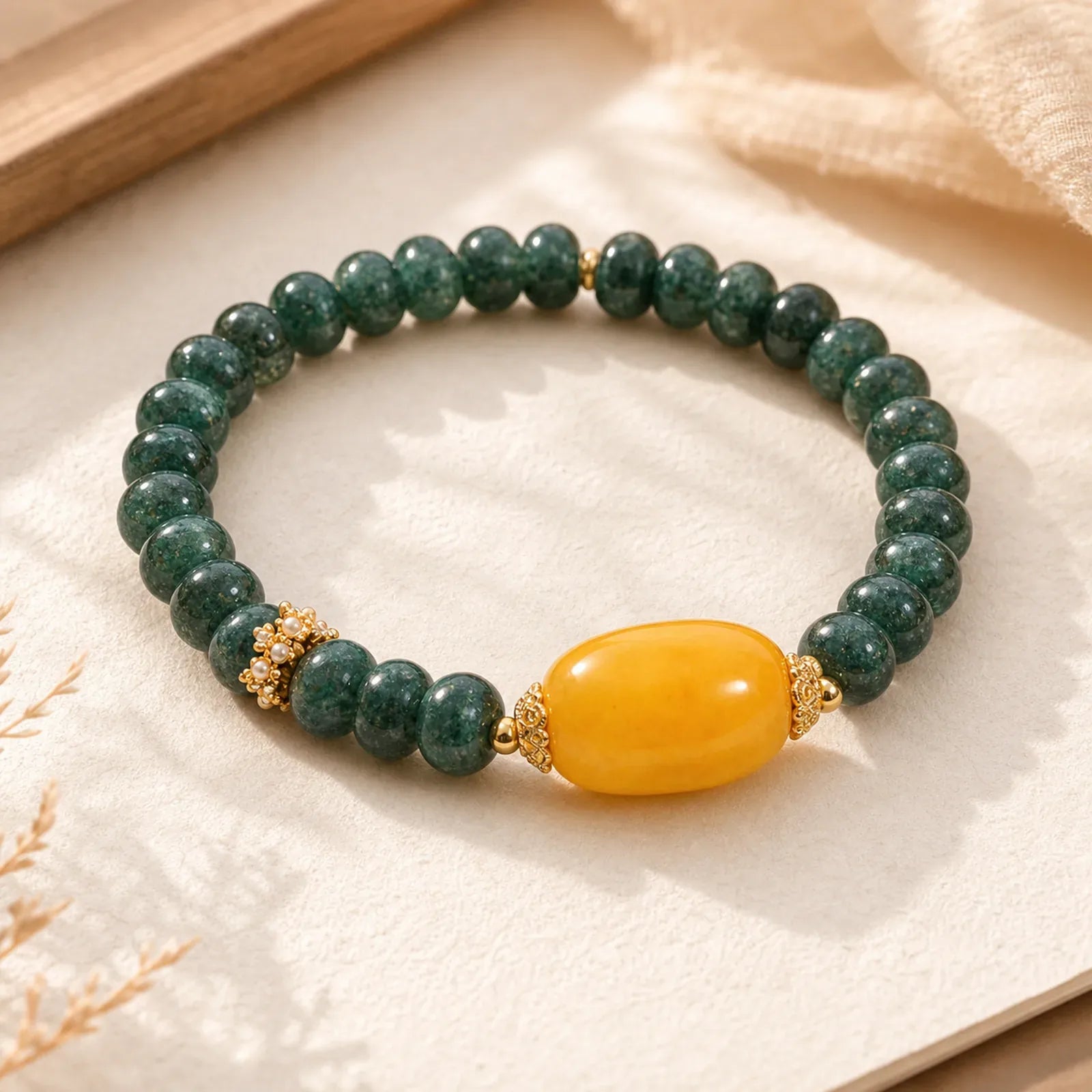 Green Jade Abacus Beads Topaz Luck Bracelet featuring Green Jade, Jade, Topaz