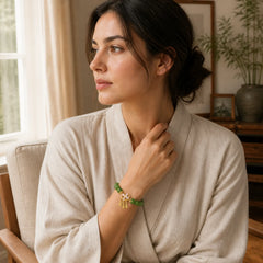 Green Jade Dreamcatcher Four Leaf Clover Luck Bracelet featuring Green Jade, Jade