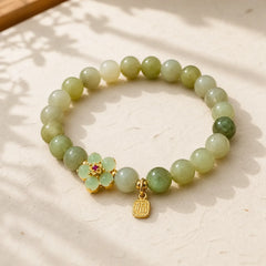 Green Jade Flower Fu Character Charm Luck Bracelet featuring Green Jade, Jade, Fu Character