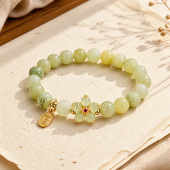 Green Jade Flower Fu Character Charm Luck Bracelet featuring Green Jade, Jade, Fu Character