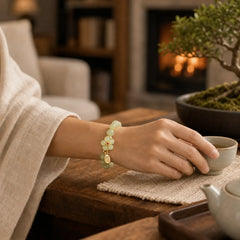 Green Jade Flower Fu Character Charm Luck Bracelet featuring Green Jade, Jade, Fu Character