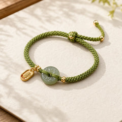 Green Jade Peace Buckle Green Rope Bracelet featuring Green Jade, Jade, Peace Buckle