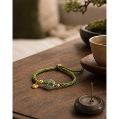 Green Jade Peace Buckle Green Rope Bracelet featuring Green Jade, Jade, Peace Buckle