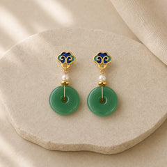 Green Liuli Round Peace Buckle Fortune Dangle Earrings featuring Peace Buckle, Copper, Silver