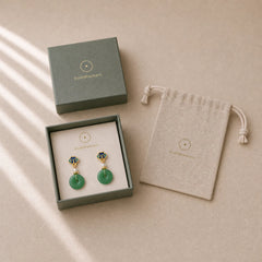 Green Liuli Round Peace Buckle Fortune Dangle Earrings featuring Peace Buckle, Copper, Silver