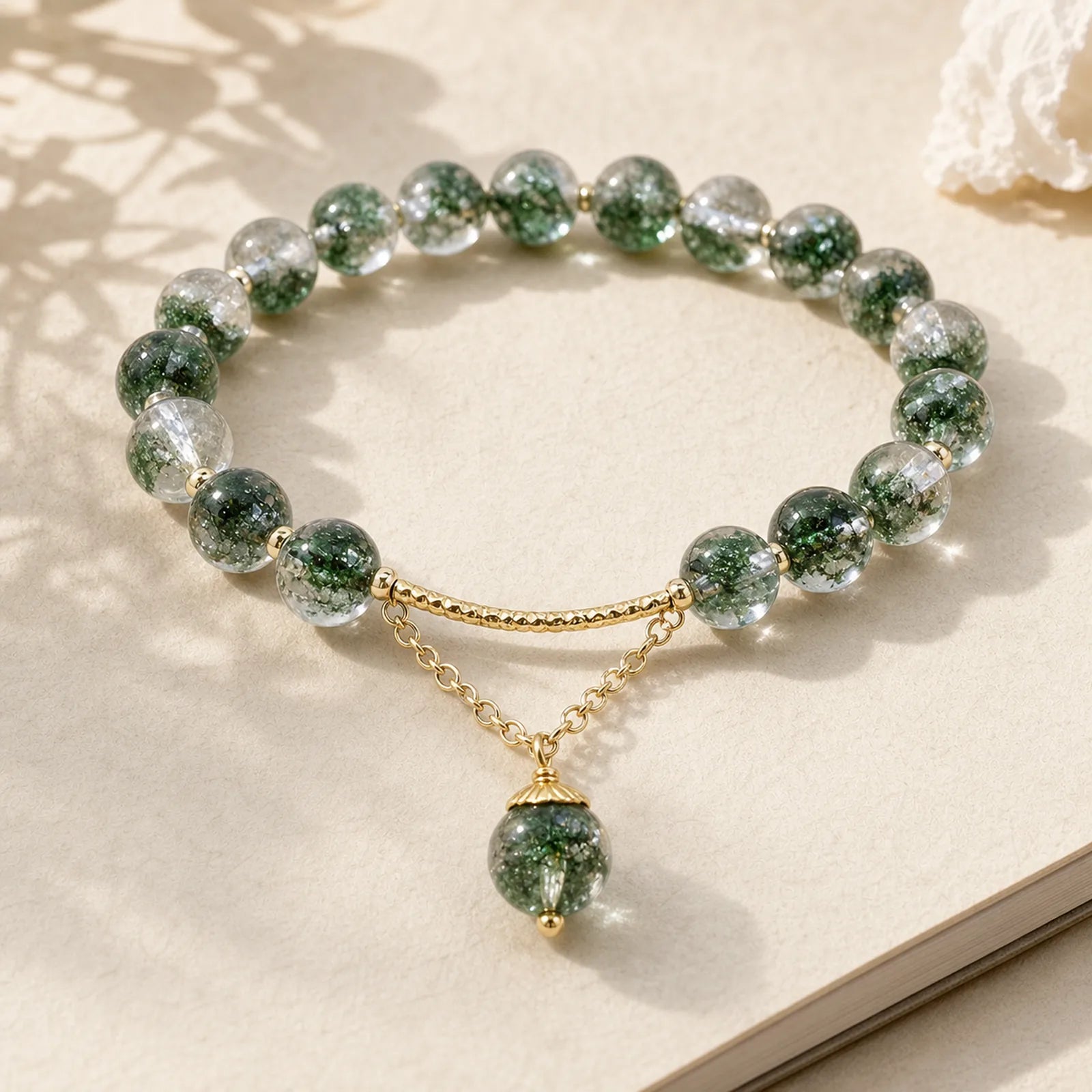 Green Phantom Crystal Confidence Charm Bracelet featuring Green Phantom, Clear Quartz / White Crystal, Red Phantom