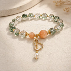 Green Phantom Gourd Charm Confidence Bracelet featuring Green Phantom, Clear Quartz / White Crystal, Red Phantom