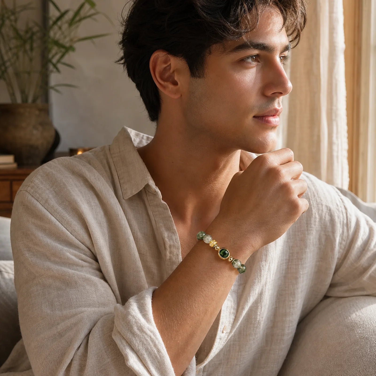 Green Phantom Green Crystal Confidence Bracelet featuring Green Phantom, Green Crystal, Clear Quartz / White Crystal