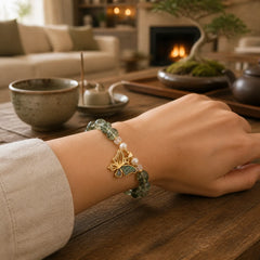 Green Phantom Pearl Accent Butterfly Growth Beaded Bracelet featuring Green Phantom, Pearl, Butterfly