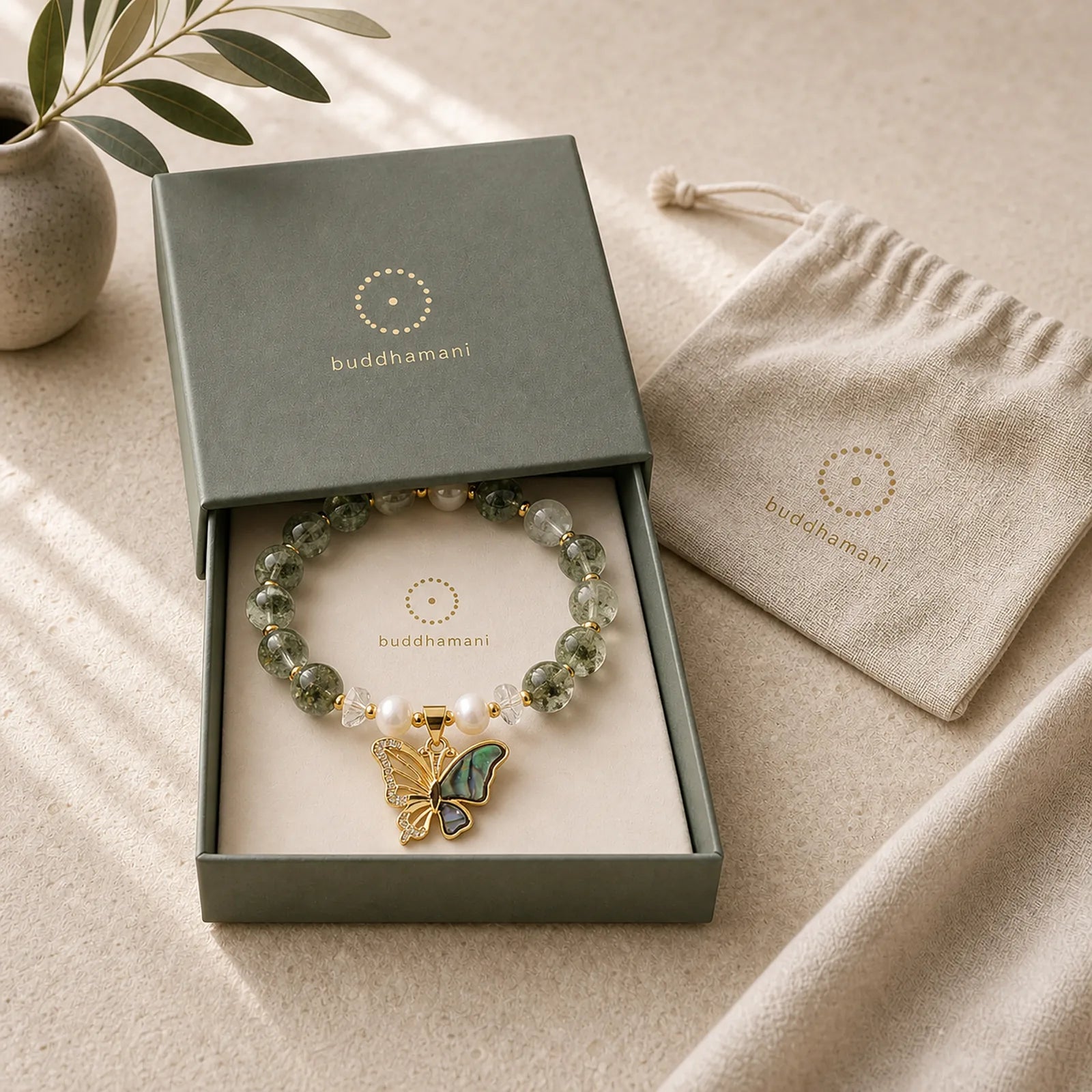 Green Phantom Pearl Accent Butterfly Growth Beaded Bracelet featuring Green Phantom, Pearl, Butterfly