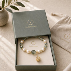 Green Phantom Pearl Self-acceptance Charm Bracelet featuring Green Phantom, Pearl, Clear Quartz / White Crystal