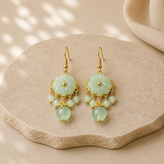 Green Pink Flower Liuli Glass Drop Earrings featuring Copper