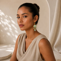 Green Pink Flower Liuli Glass Drop Earrings featuring Copper