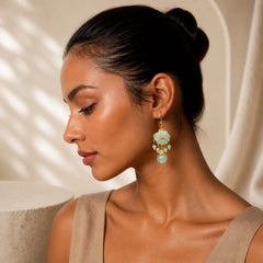 Green Pink Flower Liuli Glass Drop Earrings featuring Copper
