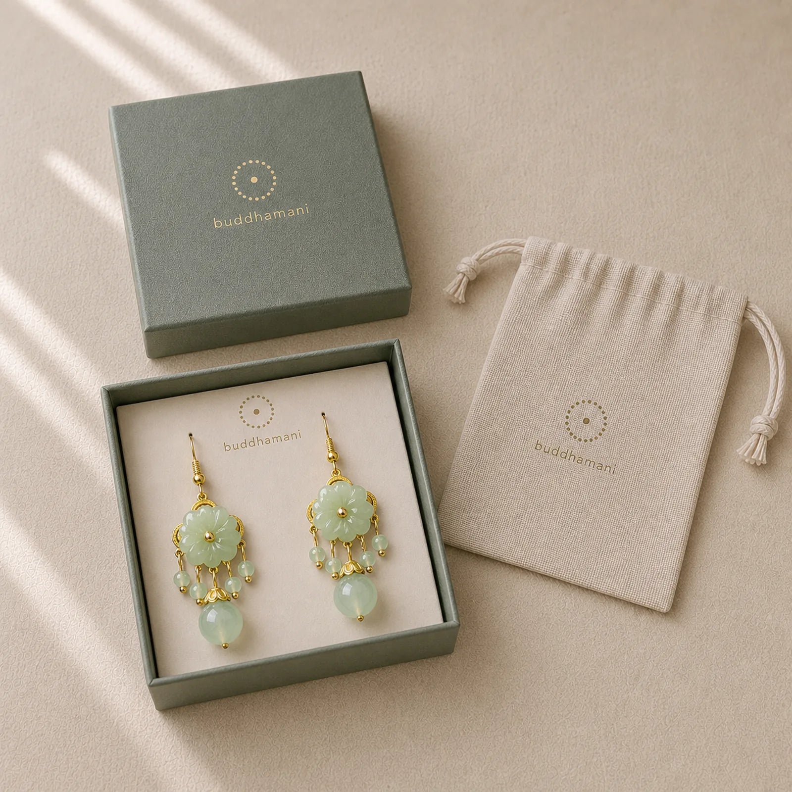 Green Pink Flower Liuli Glass Drop Earrings featuring Copper